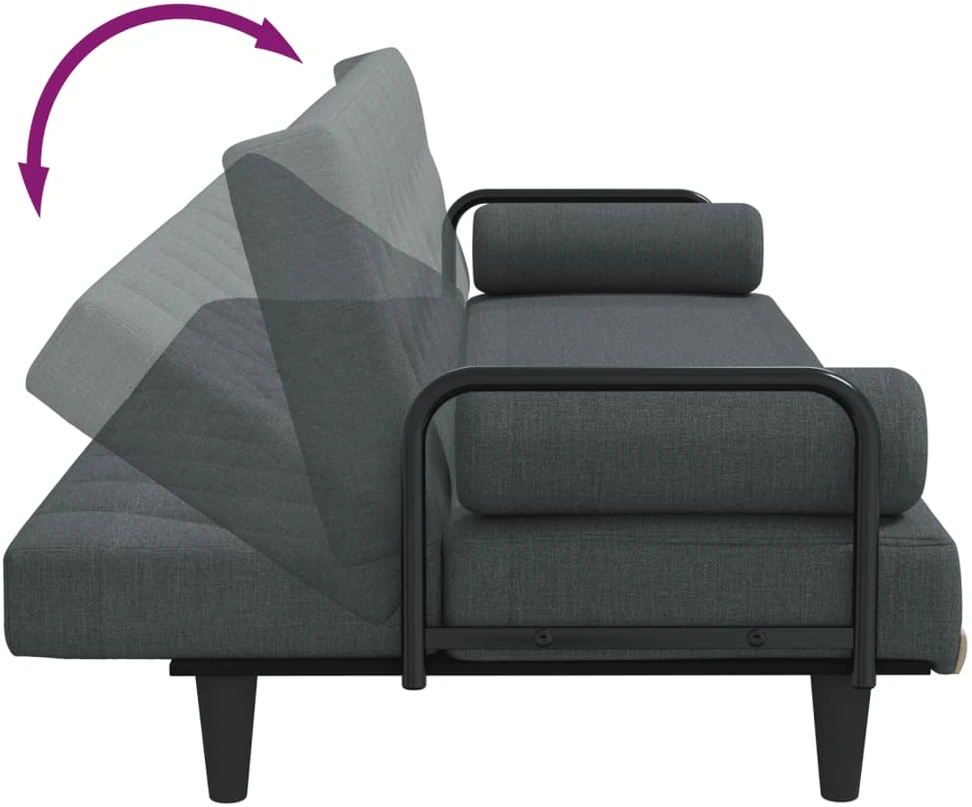 Sofa-lova su porankiais, tamsiai pilkos spalvos, audinys