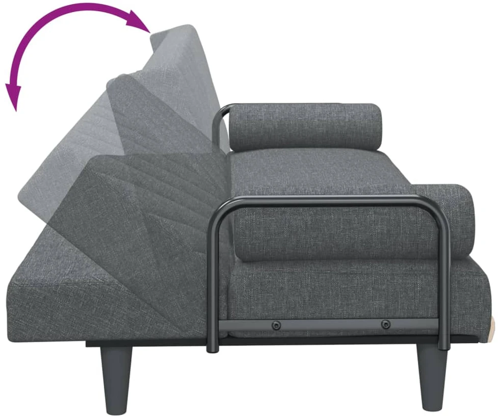 Sofa-lova su porankiais, tamsiai pilkos spalvos, audinys