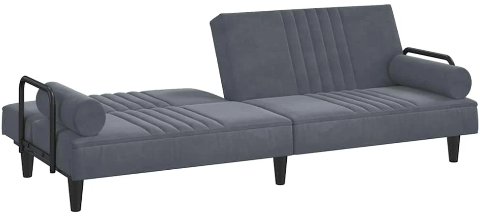Sofa-lova su porankiais, tamsiai pilkos spalvos, aksomas