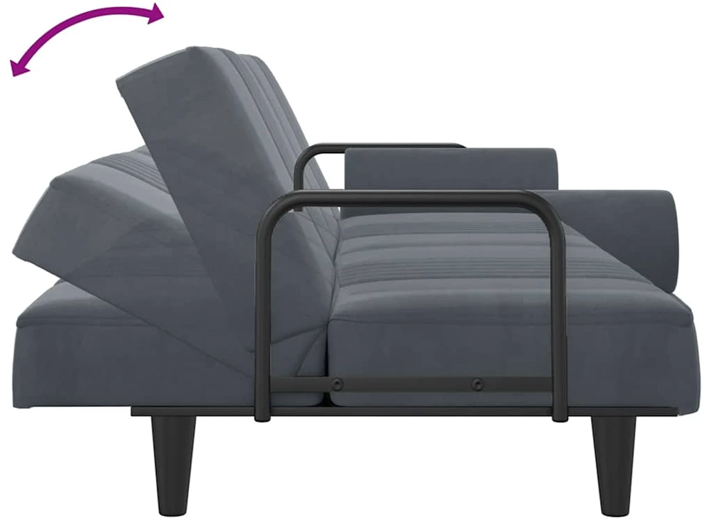 Sofa-lova su porankiais, tamsiai pilkos spalvos, aksomas
