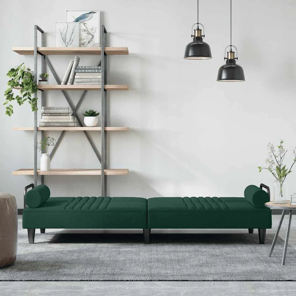Sofa-lova su porankiais, tamsiai žalios spalvos, aksomas