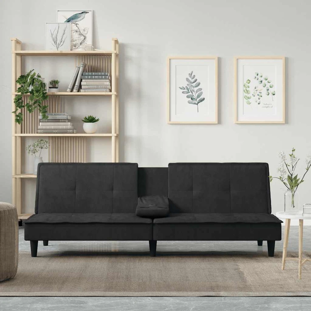 Sofa-lova su puodelių laikikliais, juodos spalvos, aksomas