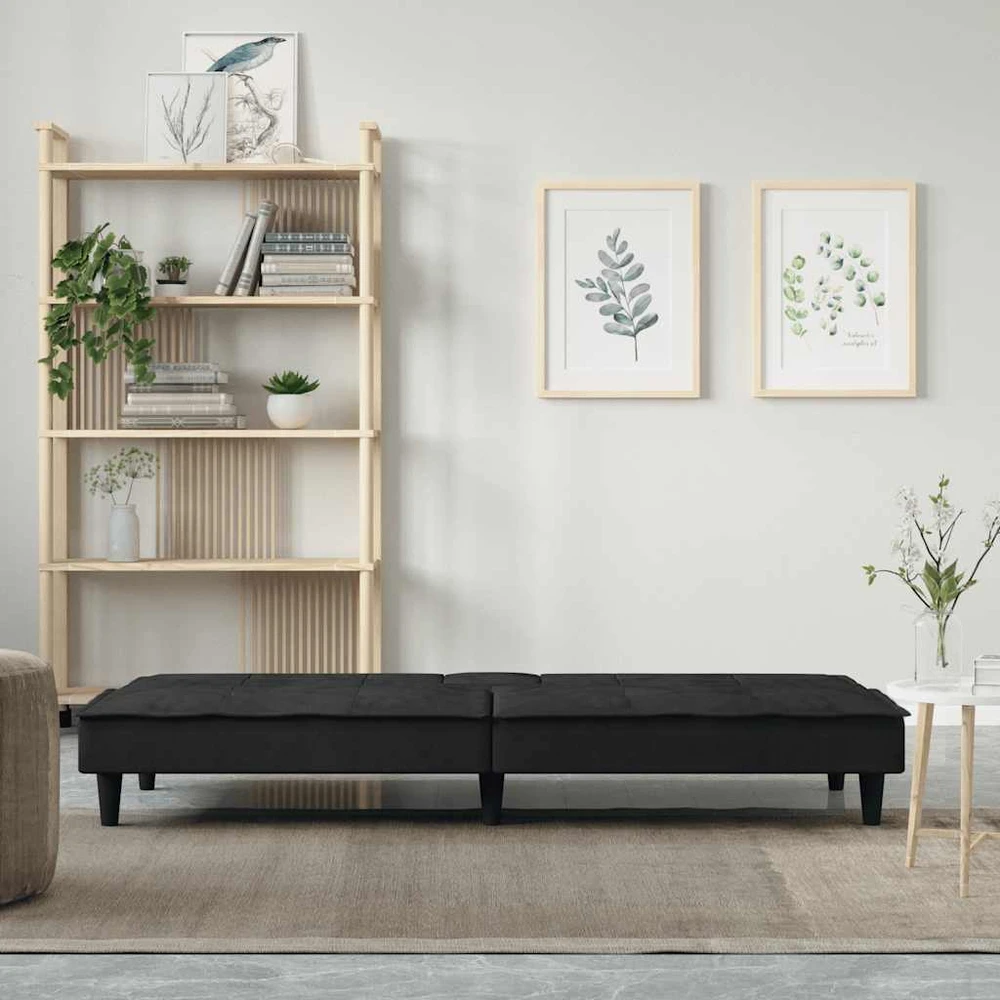 Sofa-lova su puodelių laikikliais, juodos spalvos, aksomas