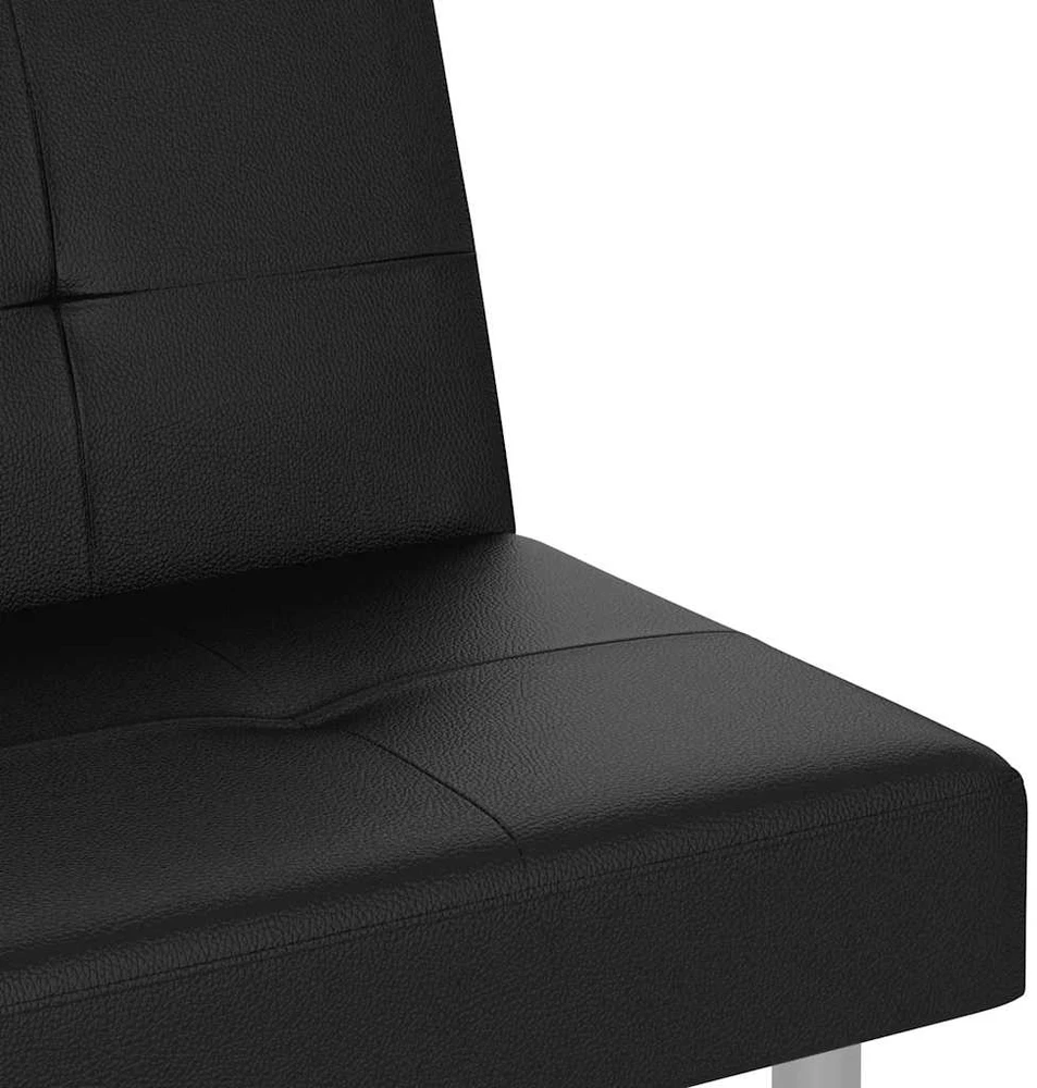 Sofa-lova su puodelių laikikliais, juodos spalvos, dirbtinė oda
