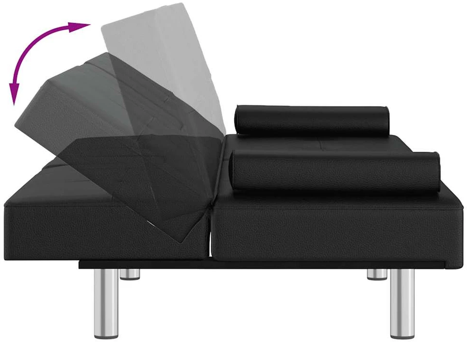 Sofa-lova su puodelių laikikliais, juodos spalvos, dirbtinė oda