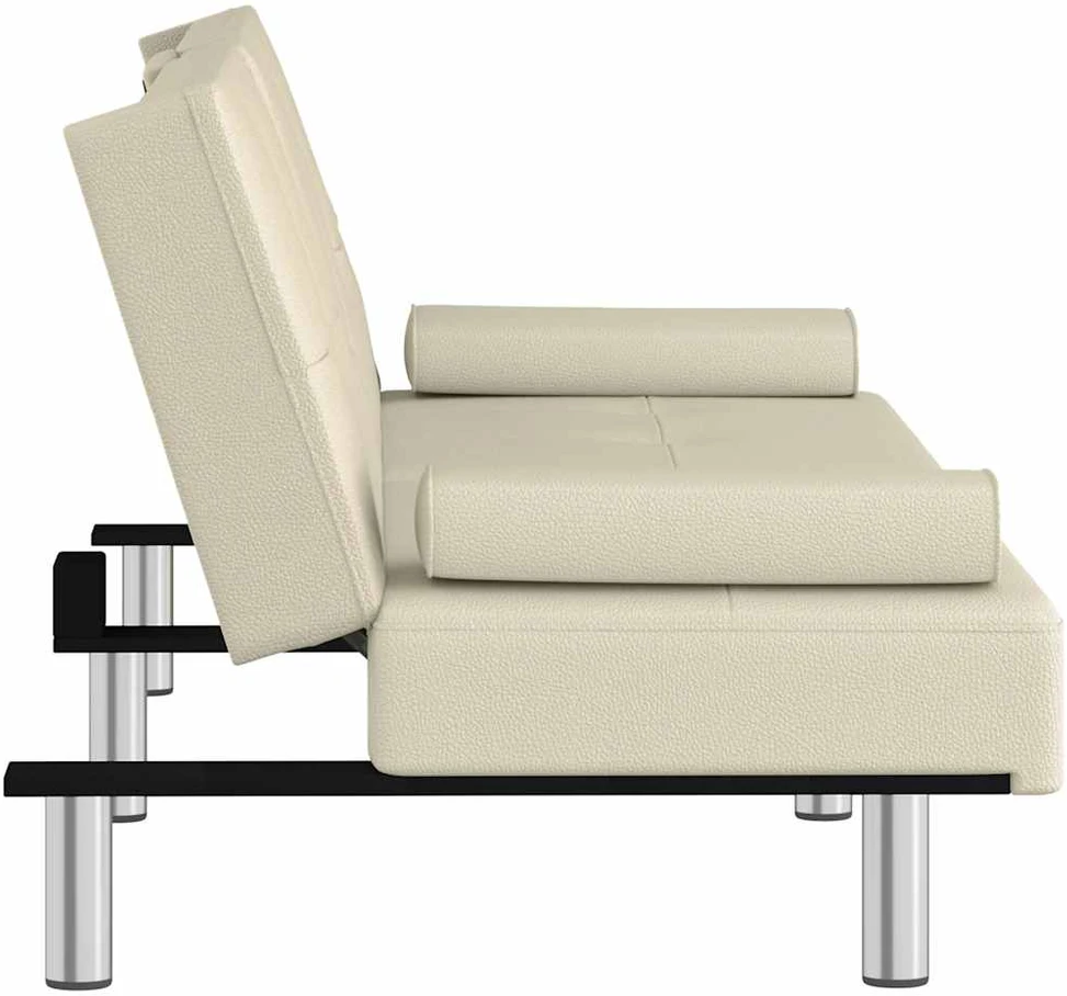 Sofa-lova su puodelių laikikliais, kreminė, dirbtinė oda