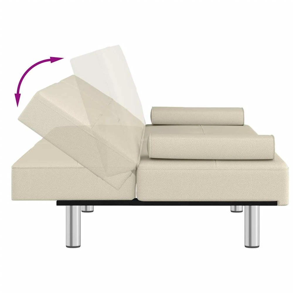 Sofa-lova su puodelių laikikliais, kreminė, dirbtinė oda