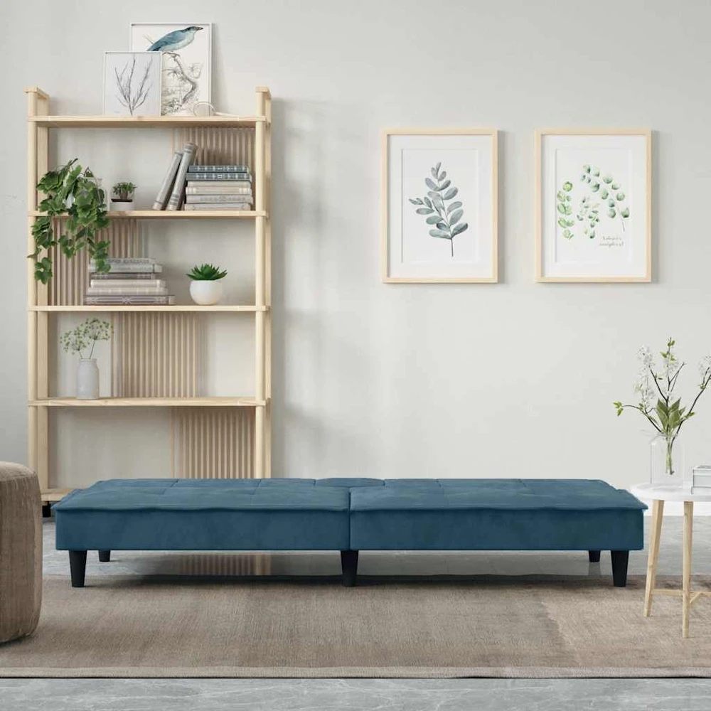 Sofa-lova su puodelių laikikliais, mėlynos spalvos, aksomas