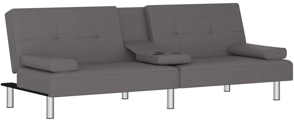 Sofa-lova su puodelių laikikliais, pilkos spalvos, dirbtinė oda