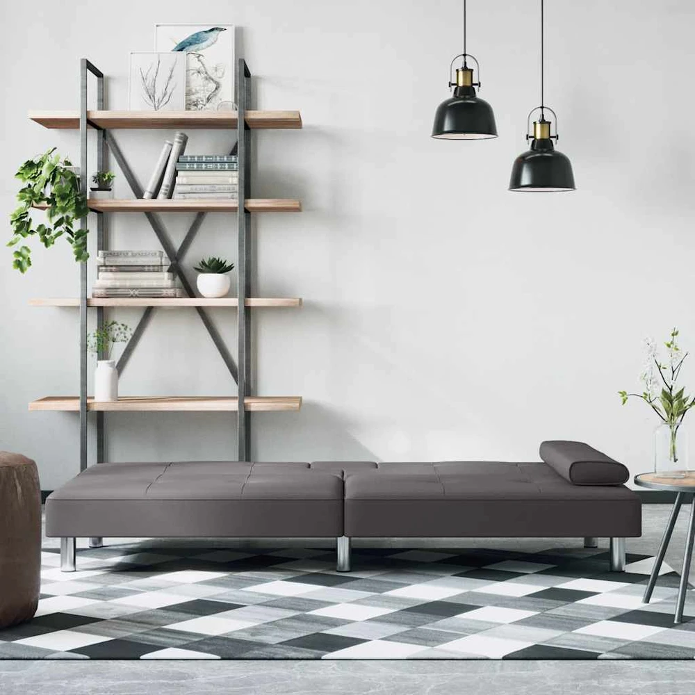 Sofa-lova su puodelių laikikliais, pilkos spalvos, dirbtinė oda
