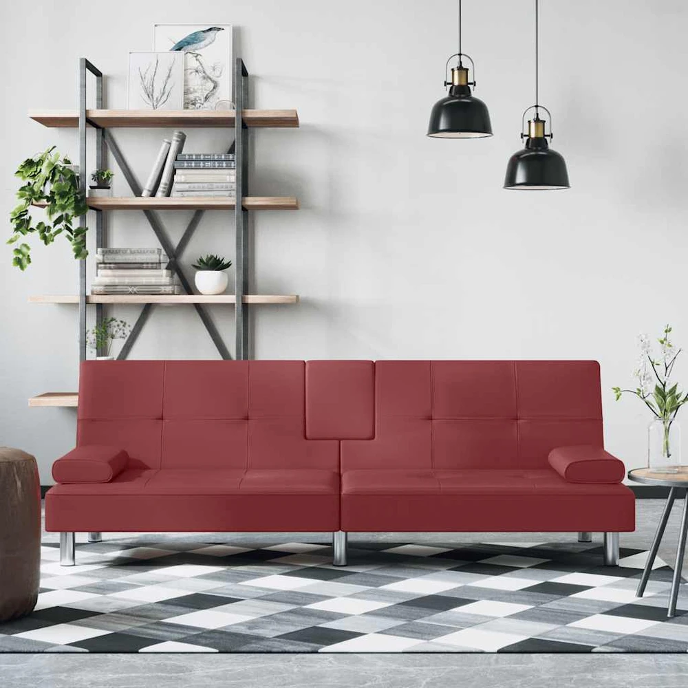 Sofa-lova su puodelių laikikliais, raudonojo vyno, dirbtinė oda