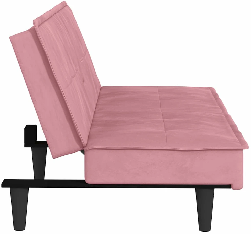 Sofa-lova su puodelių laikikliais, rožinės spalvos, aksomas