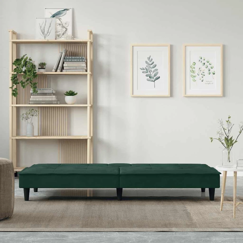 Sofa-lova su puodelių laikikliais, tamsiai žalia, aksomas