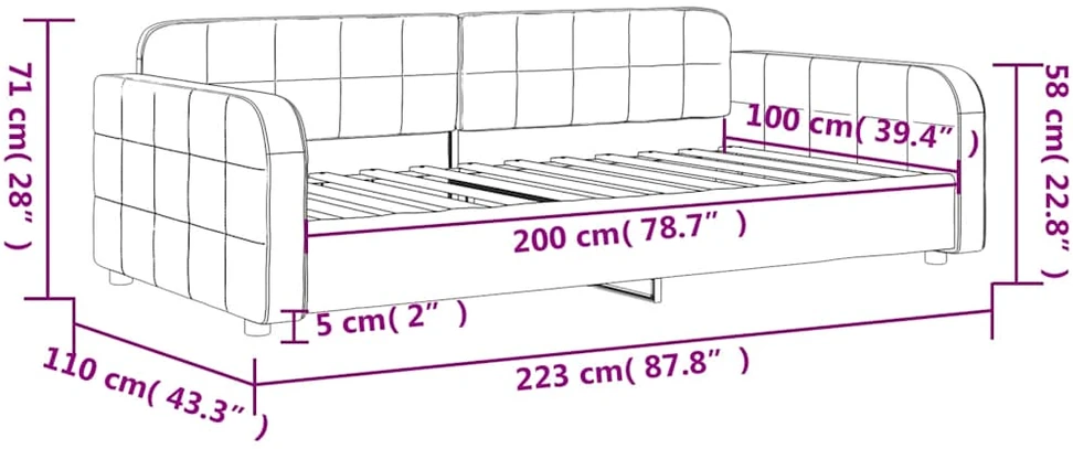 Sofa, mėlynos spalvos, 100x200cm, aksomas