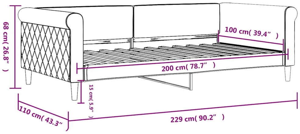 Sofa, mėlynos spalvos, 100x200cm, aksomas
