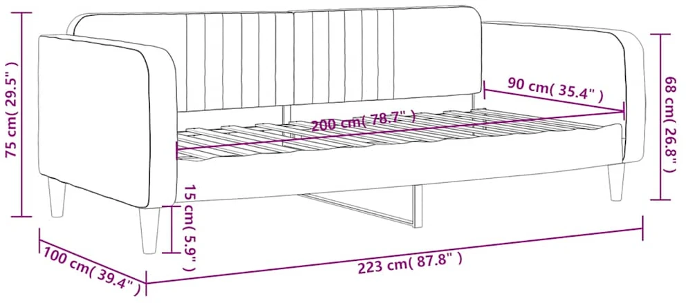 Sofa, mėlynos spalvos, 90x200cm, aksomas