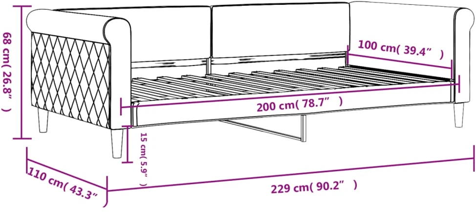 Sofa, rožinės spalvos, 100x200cm, aksomas