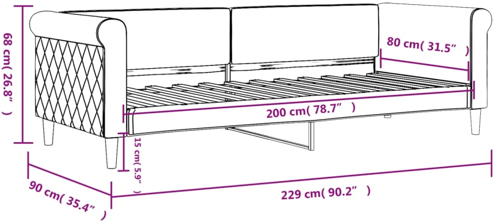 Sofa, rožinės spalvos, 80x200cm, aksomas