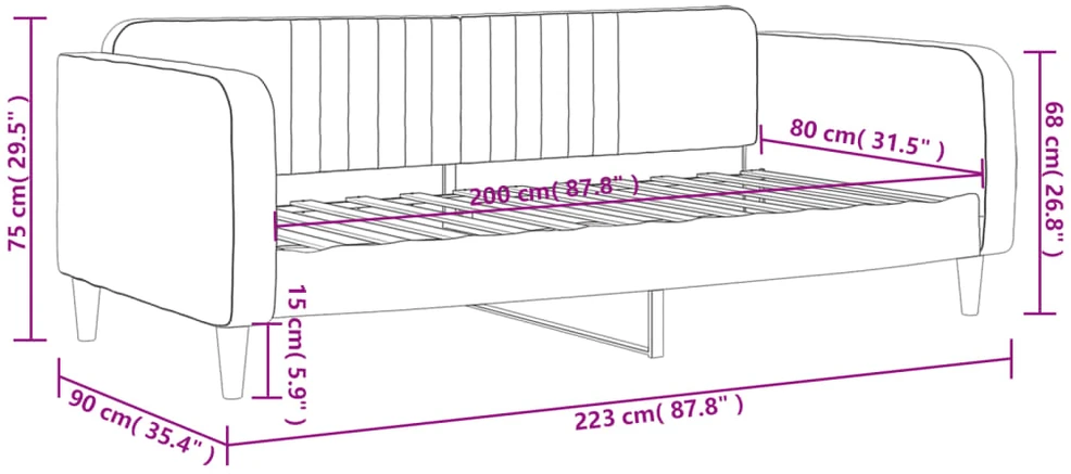 Sofa, rožinės spalvos, 80x200cm, aksomas