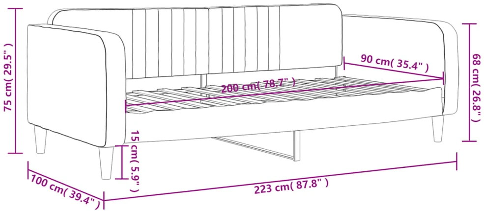 Sofa, rožinės spalvos, 90x200cm, aksomas