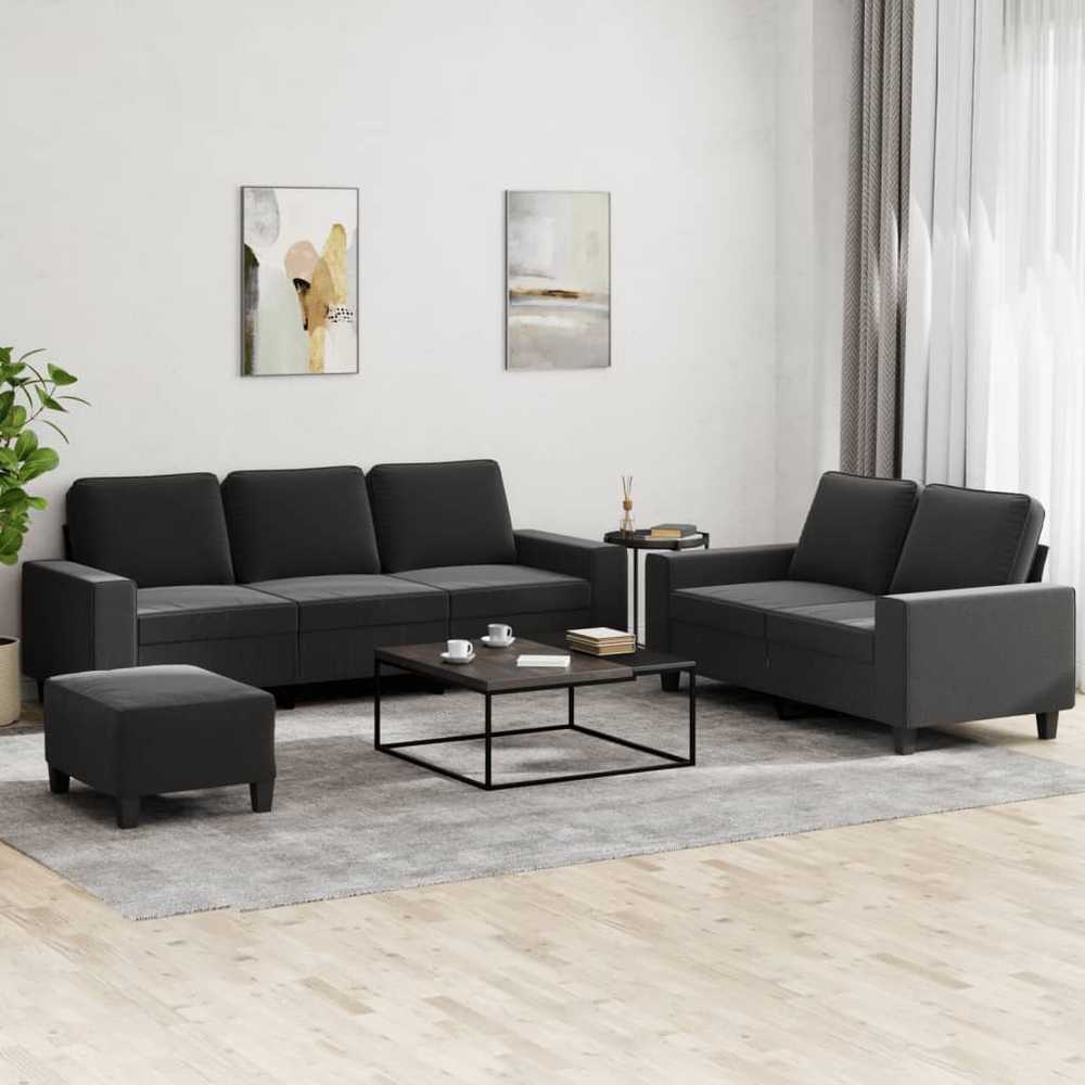 Sofa Sofos komplektas, 3 dalių, juodos spalvos, audinys