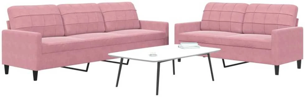 Sofa Sofos komplektas su pagalvėlėmis, 2 dalių, rožinis, aksomas