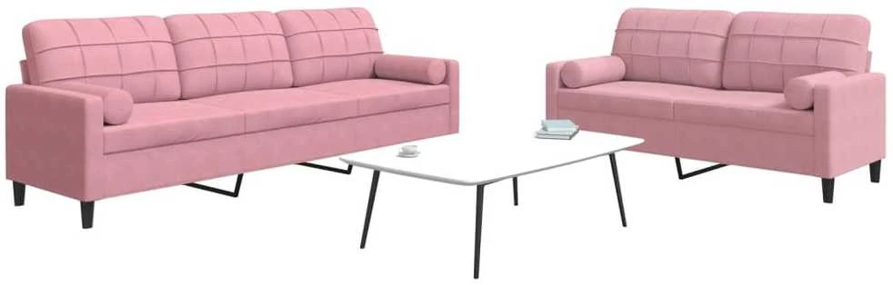 Sofa Sofos komplektas su pagalvėlėmis, 2 dalių, rožinis, aksomas