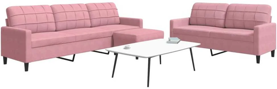 Sofa Sofos komplektas su pagalvėlėmis, 3 dalių, rožinis, aksomas