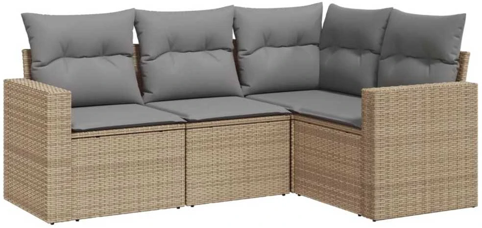 Sofa Sofos komplektas su pagalvėlėmis, 4 dalių, smėlio, poliratanas