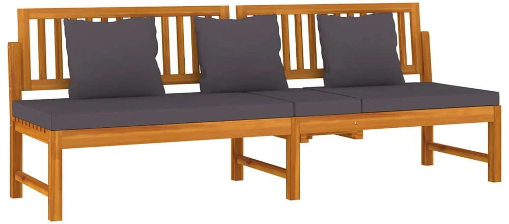 Sofa su pilkomis pagalvėlėmis, 200x60x75cm, akacijos masyvas