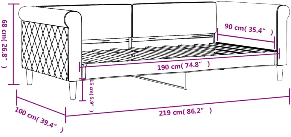 Sofa, šviesiai pilkos spalvos, 90x190cm, aksomas