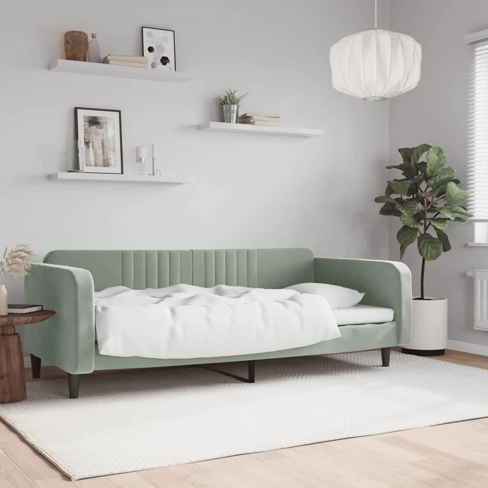 Sofa, šviesiai pilkos spalvos, 90x190cm, aksomas