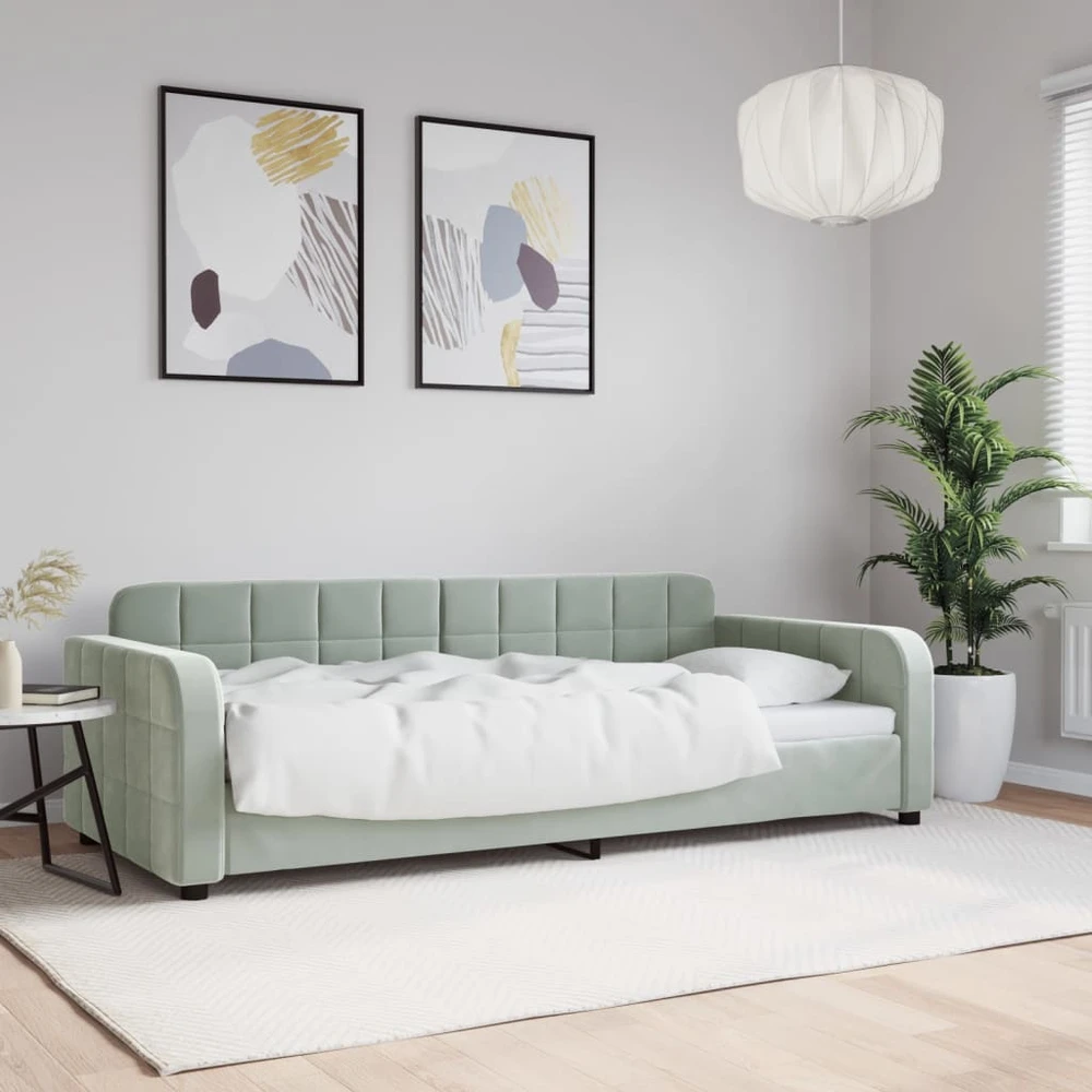 Sofa, šviesiai pilkos spalvos, 90x190cm, aksomas