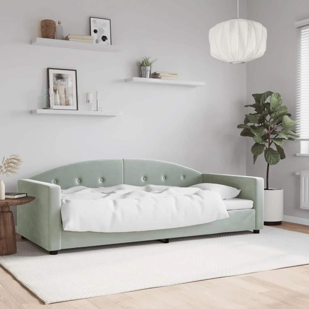Sofa, šviesiai pilkos spalvos, 90x190cm, aksomas