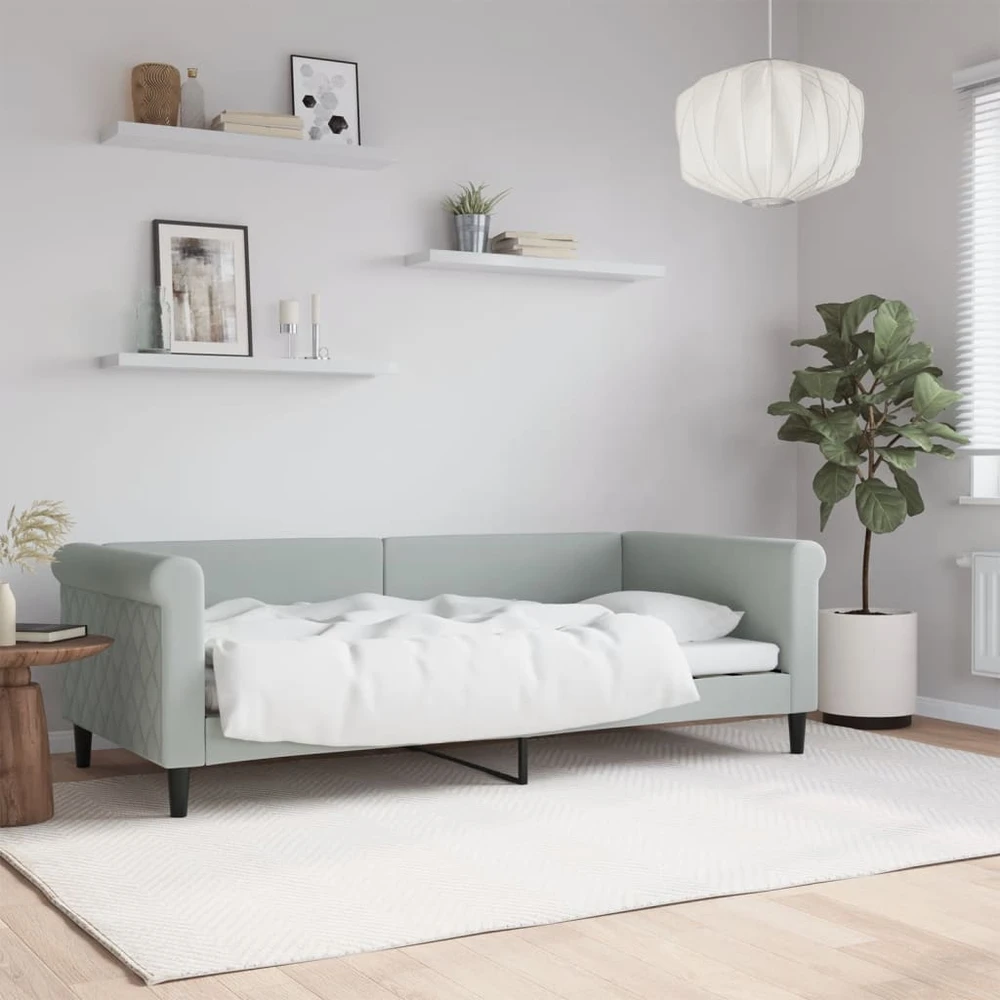 Sofa, šviesiai pilkos spalvos, 90x190cm, aksomas
