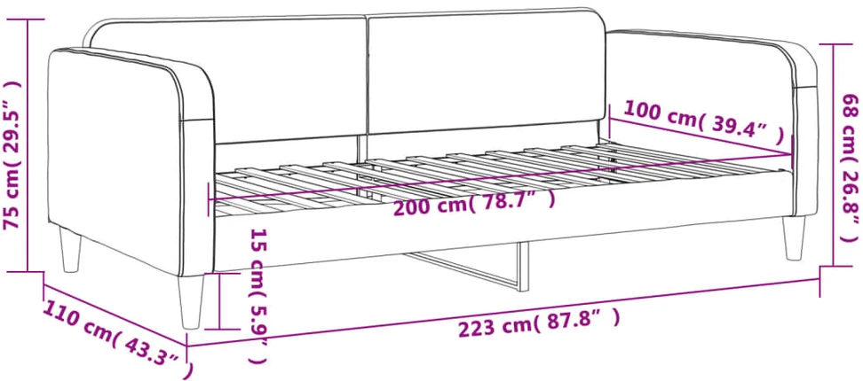 Sofa, tamsiai pilkos spalvos, 100x200cm, audinys