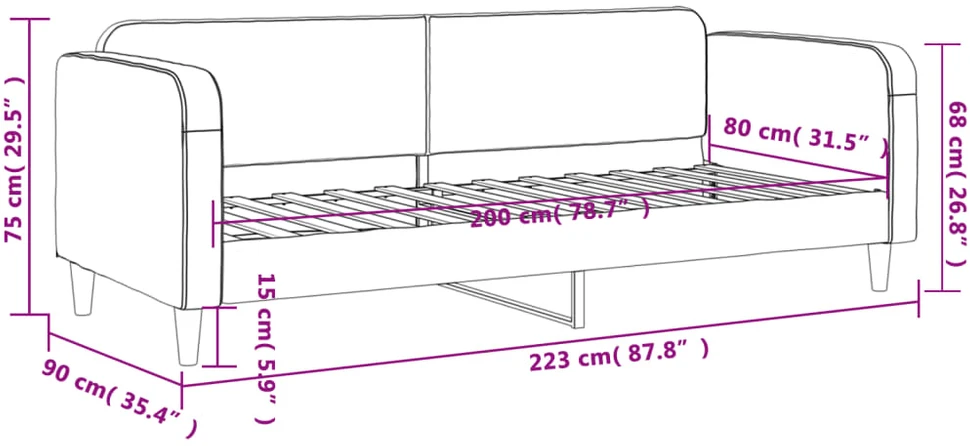 Sofa, tamsiai pilkos spalvos, 80x200cm, audinys