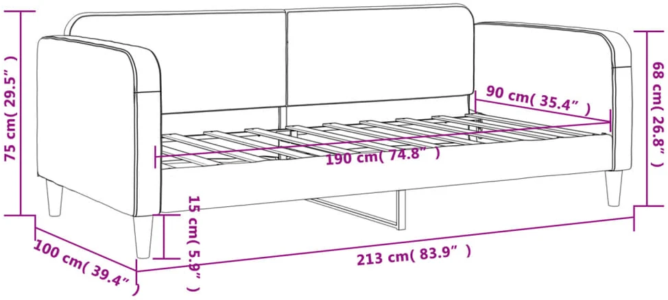 Sofa, tamsiai pilkos spalvos, 90x190cm, audinys