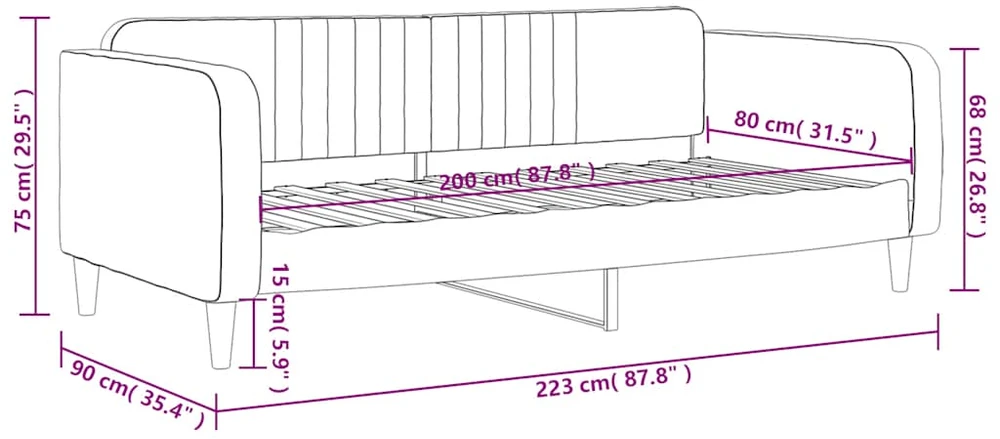 Sofa, tamsiai žalios spalvos, 80x200cm, aksomas