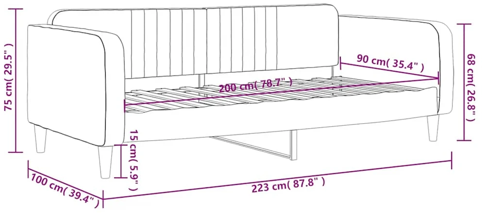 Sofa, tamsiai žalios spalvos, 90x200cm, aksomas