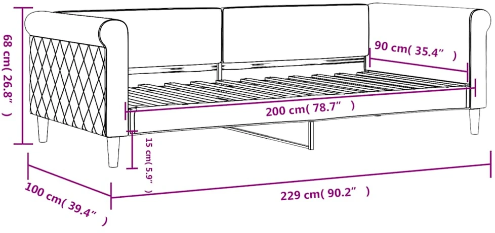 Sofa, tamsiai žalios spalvos, 90x200cm, aksomas