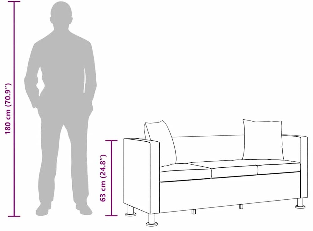 Sofa, trivietė, dirbtinė oda, juoda