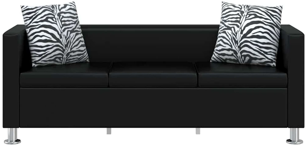 Sofa, trivietė, dirbtinė oda, juoda