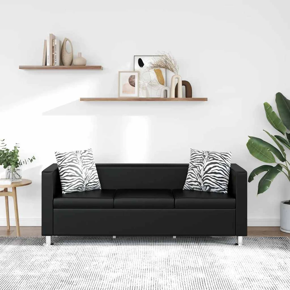Sofa, trivietė, dirbtinė oda, juoda