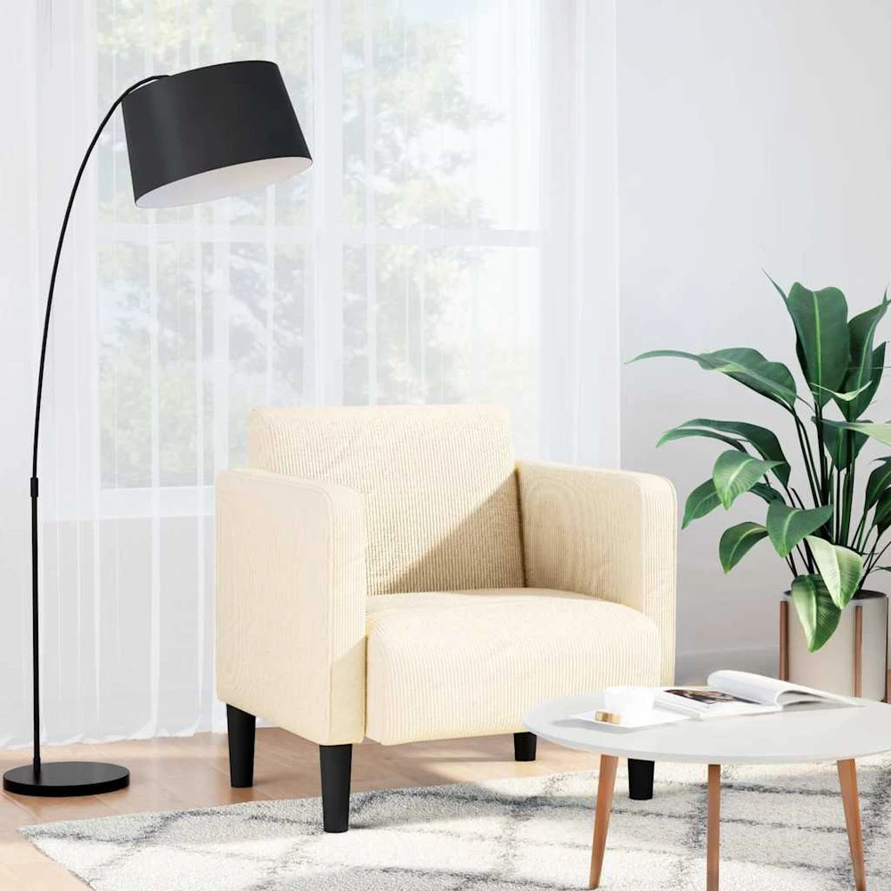 Fotelis Sofos kėdė su porankiais, kreminė, 54cm, velveto audinio