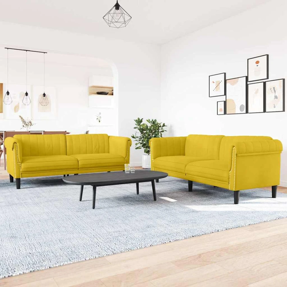 Sofa Sofos komplektas, 2 dalių, geltonos spalvos, aksomas