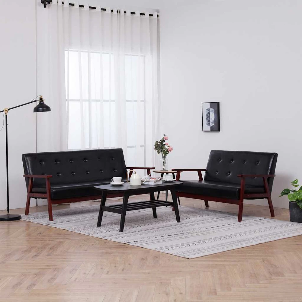 Sofa Sofos komplektas, 2 dalių, juodos spalvos, dirbtinė oda