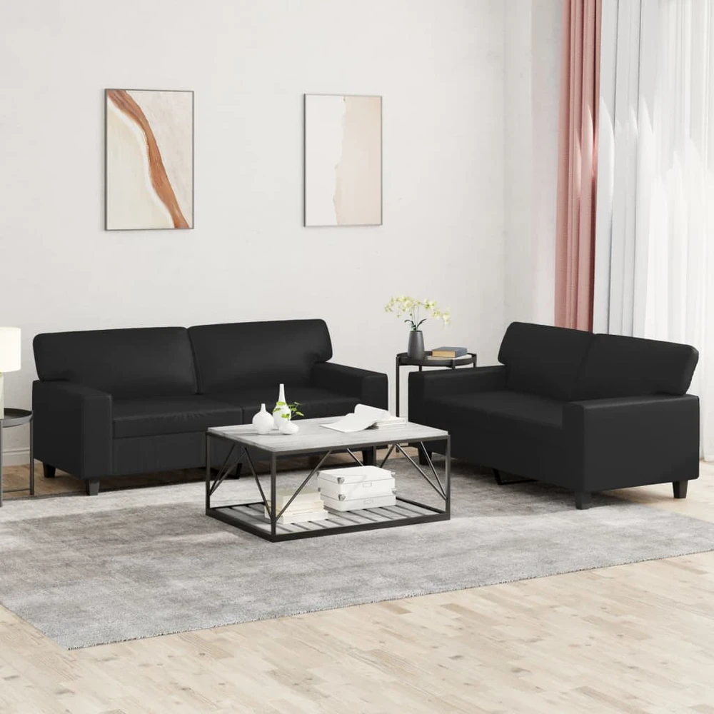 Sofa Sofos komplektas, 2 dalių, juodos spalvos, dirbtinė oda