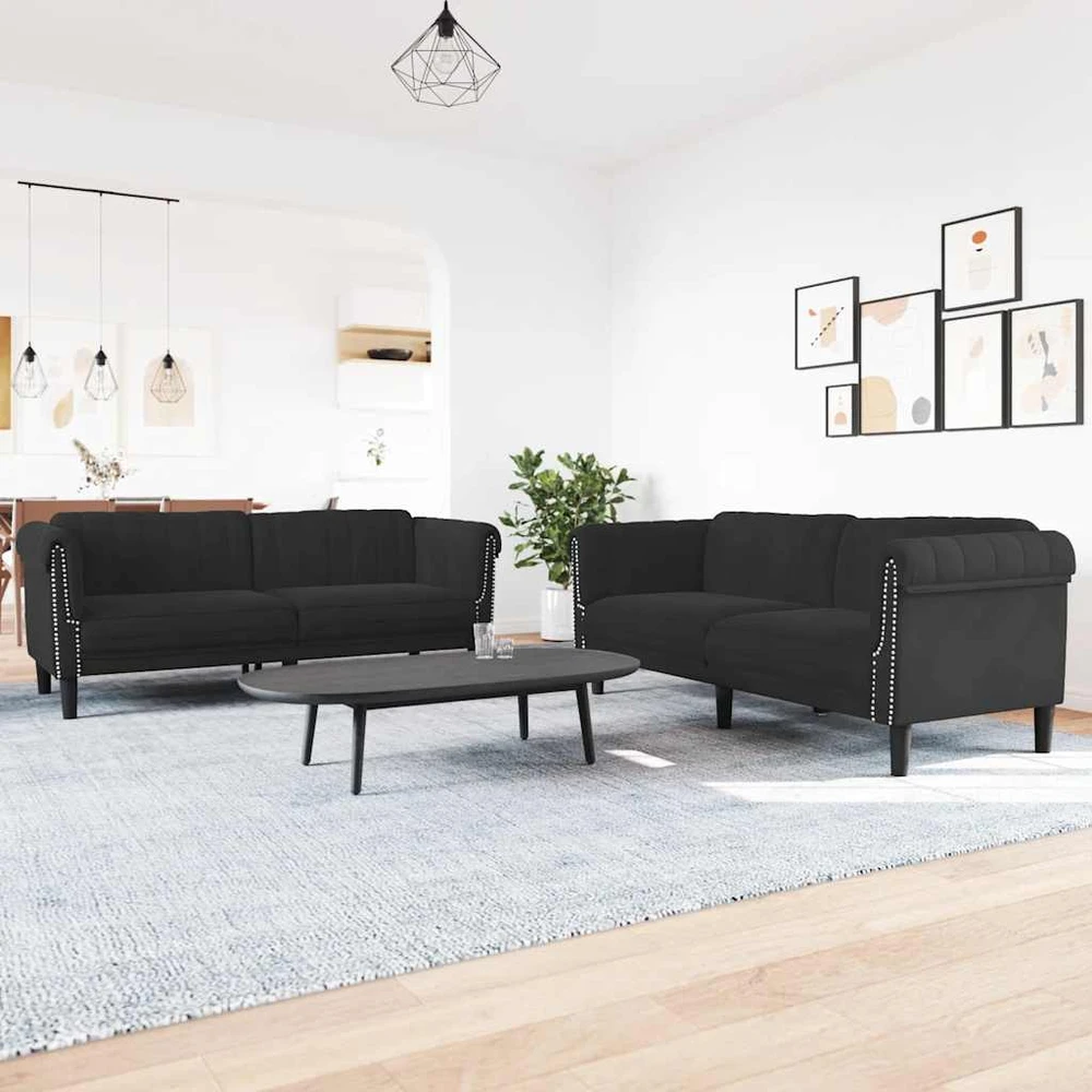 Sofa Sofos komplektas, 2 dalių, juodos spalvos, aksomas