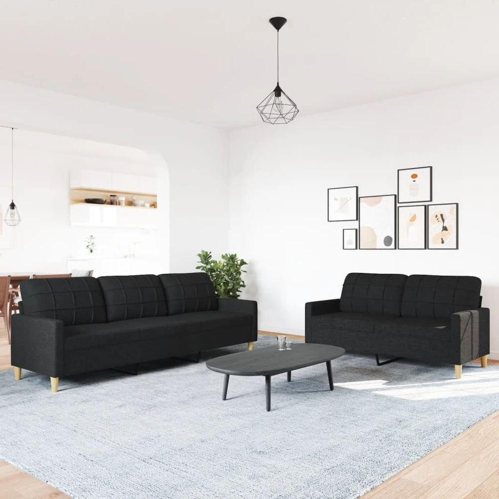 Sofa Sofos komplektas, 2 dalių, juodos spalvos, audinys